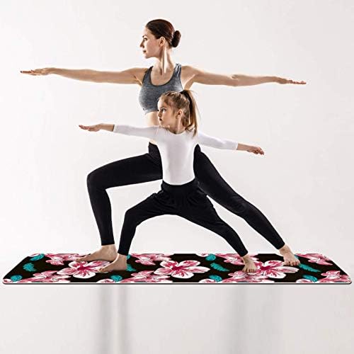 Unicey debela neklizajuća Vježba & amp; fitnes 1/4 prostirka za jogu sa tropskim crnim cvjetnim cvjetnim printom za Yoga Pilates & amp; Vježba fitnesa na podu