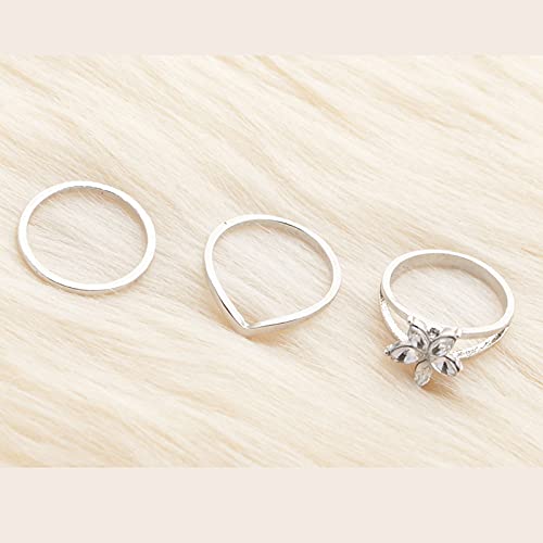 YienDoo Boho Silver Toe Knuckle Rings Daisy Ring Joint Rings plaža Toe kažiprst prstenje za žene tinejdžerke（3kom）