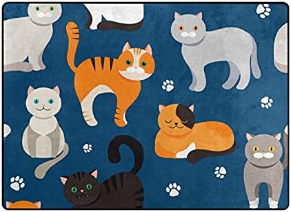 Cartoon Funny Cats veliki meki tepisi rasadnik Playmat prostirka za prostirku za djecu soba za igru spavaća soba dnevni boravak 63 x 48 inča, Kućni dekor prostirka