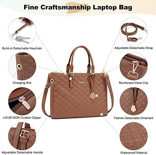 LOVEVOOK torba za Laptop za žene, Radna torba prošivena kožna kompjuterska torba za rame, 15,6-inčni