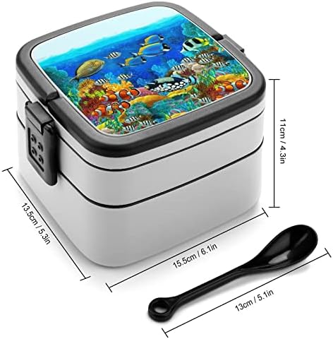 Tropsko morsko riba Bento kutija Dvostruki sloj sve u jednom slaganjem ručka sa kašikom za piknik Radni put
