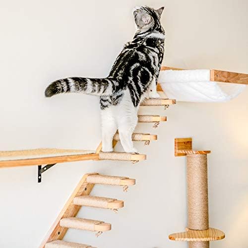Fukumaru zidni namještaj za mačke, uključujući stepenicu za penjanje za mačke, viseću mrežu za mačke, stablo aktivnosti mačke sa stubovima za grebanje, montirano na zid, za spavanje, igru, penjanje i izležavanje