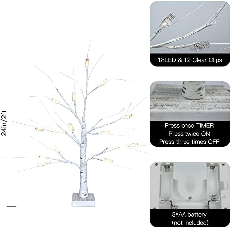 DECORKEY Money Tree poklon držač, breza od 24 2ft sa LED svjetlima, stabla za prikaz tajmera na baterije sa 12