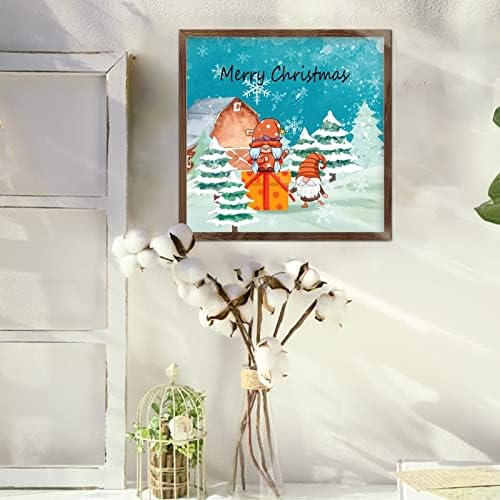 Božićni drveni znak Božić slatka gnome snijeg piing vintage drvna slika okvira uzgoj uzvišene kuće za božićnu stolno ukrašavanje zidnih ukrasa 12x12in