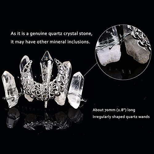 CNYANFEI Mini Clear Quartz Tiara Silver Moon Gemstone Crown prirodni kristalni Dodaci za kosu za zabave, svakodnevnu