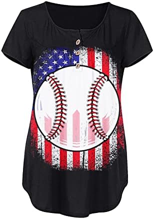 4. jula tunike Tops za žene SAD zastavu stomak krije majice ljeto Casual kratki rukav dugme up V-izrez bluze