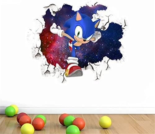HEROPAR Sonic wall Decal Peel and Stick uklonjive kućne pozadine 3D slomljeni zid igra PVC naljepnice dekor za dječake djevojčice Dječija spavaća soba dekoracija dnevnog boravka, plava, HEROPAR22