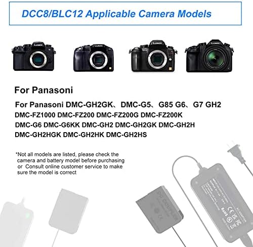 Hisewen DMW-DCC8 DMW-BLC12 baterija za panasonic kamere, AC10 AC8 AC napajanje za napajanje za Panasonic Lumix DMC FZ1000 FZ200 GX8 G6 G5 GH2 G80 G81 G5X G99 DC-G90 G95 kamere.