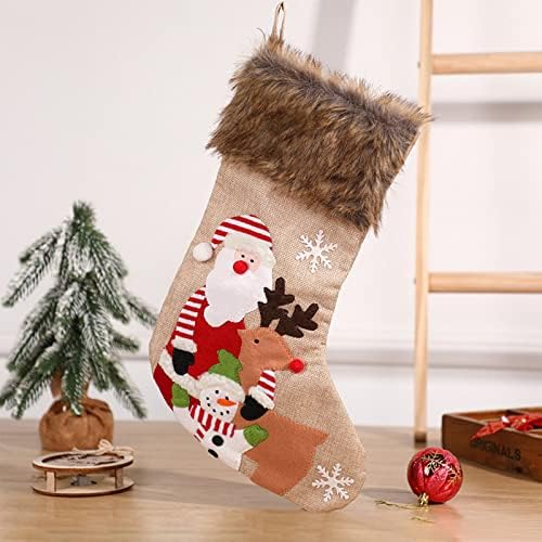 Dbylxmn božićni posteljina vez velike božićne čarape ukrasi poklon torba bombona bombolačke torbe Privjesak