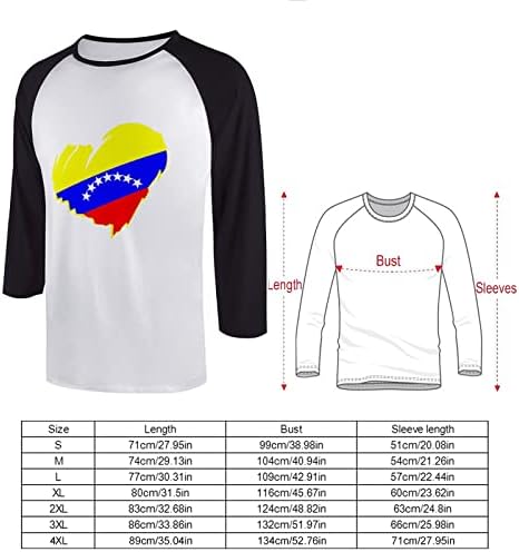 Venezuela Heart Muške 3/4 rukave pamučne majice Ležerne majice Slim Fit Raglan bejzbol majica