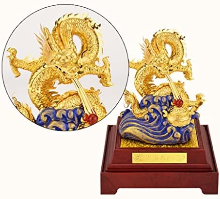 WALNUT FENGSHUI DRAGON 24K Zlatna folija Kineska geoMancy Gold Dragon figurinski statua statua za