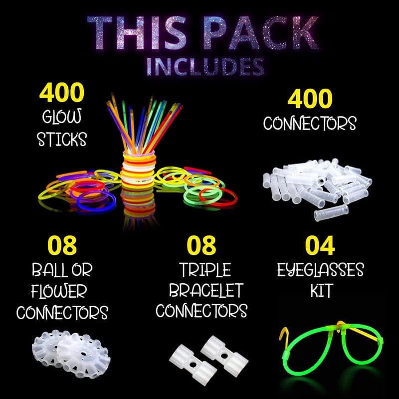 400 Glow Sticks Bulk Ultra Bright Glow Party paket 8 inča sa konektorima, Glow Sticks potrepštine za zabavu za hitne slučajeve svjetlosni štapovi Neon Glow narukvice ogrlice za djecu-dodatna oprema za kampiranje