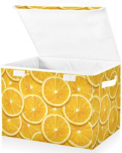 Inplewgogo limun narančasti kante sa poklopcima za organizovanje kocke Cubby s ručkama Oxford tkanine