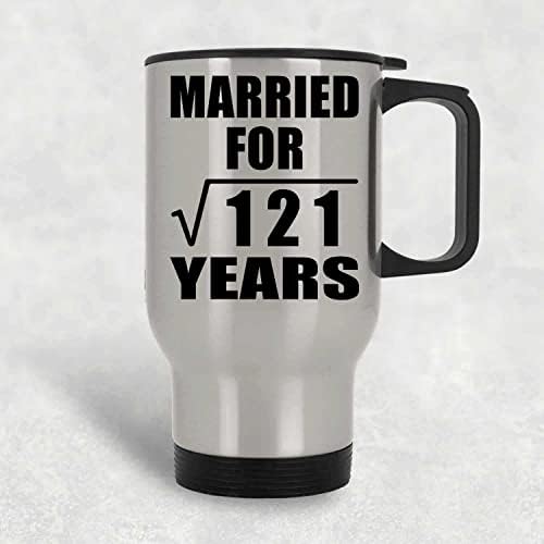 Dizajnirajte 11. godišnjicu oženjen za kvadratni korijen od 121 godine, srebrna putna krigla 14oz