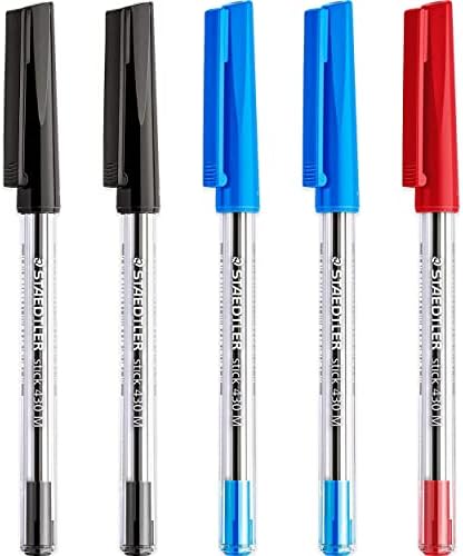 STAEDTLER Srednje 0,5 mm 430 Stick Ballpoint olovke za pisanje olovke glatka - crna, plava i crvena tinta - pakovanje od 5