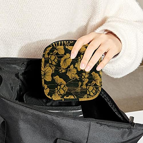 Torba za čuvanje higijenskih uložaka, prenosiva torbica za odlaganje higijenskih uložaka višekratna torbica za menstrualne čašice sa patentnim zatvaračem ženska torba za proizvode za djevojčice, žene, dame, Vintage Zlatni Lotos sivi cvijet