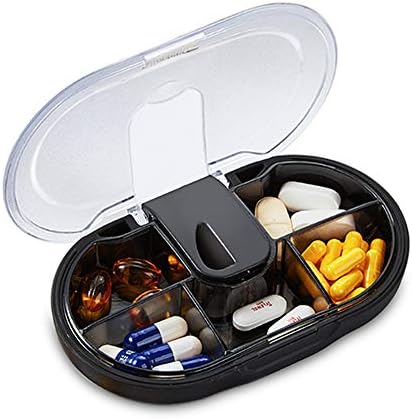 Rezač pilula, razdjelnik pilula za male ili velike pilule, razdjelnik tableta sa zaštitom oštrice od nehrđajućeg čelika, rezač sigurnosnih lijekova za rezanje pilula vitaminske tablete, kutija za pilule od 5 odjeljaka