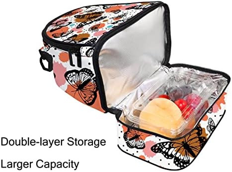 Izolovana torba za ručak sa dvostrukim pretincem,Doodle butterfly Pattern ponovo upotrebljiva kutija