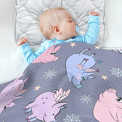 Swaddle pokrivač novogodišnje leteće svinje Pamuk pokrivač za dojenčad, prepun ćebeta, lagana mekana prekrivačica