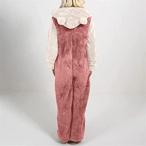 Ženska zimska toplo Sherpa Romper Fleece Oneyes Pijama, Unisex Salounge za odrasle Furry Romas Onesie Pajamas Zipper
