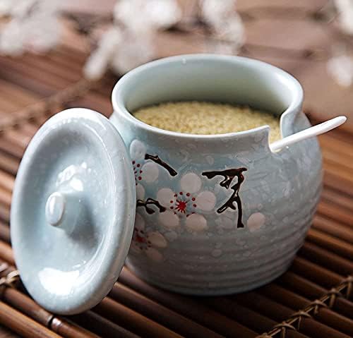 Kuhinjski kanisteri Staklo začina JAR Spice Jar Jar japanska kutija za začinu, cvjetni stil šećerne posude za sezonski lonac sa poklopcem i kašikom, kućnim začinskim kutijom sa poklopcem