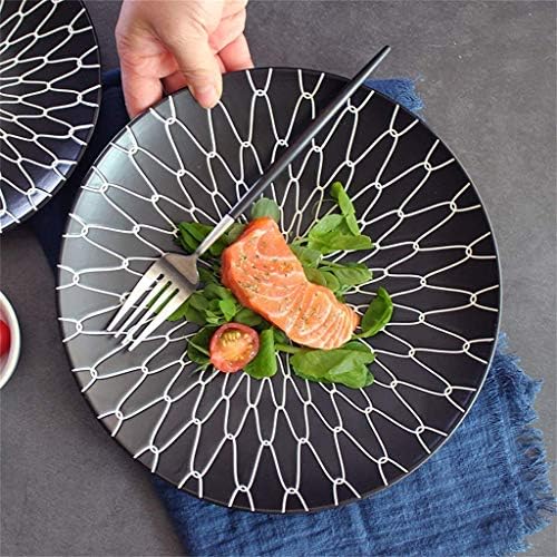 Marstrace 8,25 inča Keramičke desertne ploče, crno-bijele ploče porculanske ploče salata s trakom teksture za sendviče za večeru tjestenine, set od 4, mikrovalna perilica posuđa sef