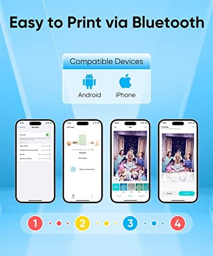 Liene 2x3 Photo Printer, Mini Photo Printer w / 5 Zink Adhesive Photo Paper, Bluetooth 5.0, kompatibilni