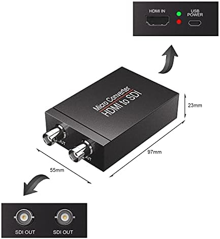 Rybozen HDMI do SDI Priključeni električni adapter za napajanje, mikro pretvarač 1 HDMI u 2 SDI Out,