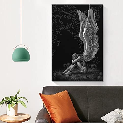 HDYDJS crno-bijela anđeoska krila Poster Umjetnost apstraktna gotika Fallen Angel platno slikarstvo posteri i grafike zidne umjetničke slike za dnevni boravak dekor spavaće sobe 16x24inch Neuramni stil