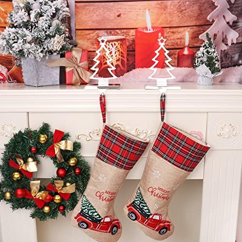 Držači za božićne stablo za mantel set od 2, držača za čarape drveća za kamin, vješalica za čarape za mantel, metal čarapa Garland kuke Xmas Dekoracija