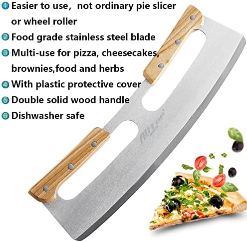 ALLTOP® rezač za pizzu Rocker, nož od nerđajućeg čelika sa dvostrukom drvenom ručkom & amp; plastični