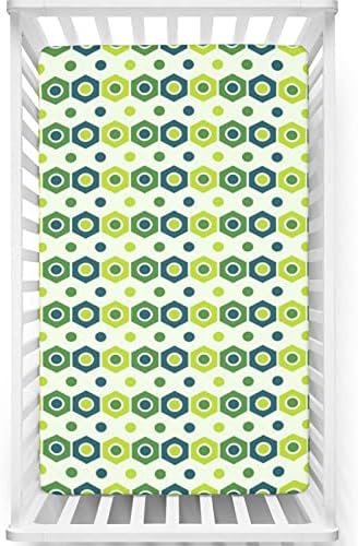 Geometrijski tematski posteljini, prenosivi mini krevetići listovi mekani madrac za madrac za mali toddler madrac ili krevet za madrac, 24 x38, papran zeleni žuti zeleni benzin