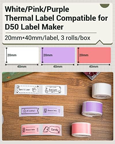 Phomemo D50 proizvođač etiketa sa 3 rolne ljepljive naljepnice u boji 20mm * 40mm