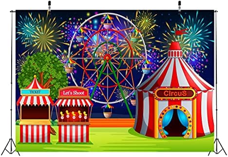 CORFOTO Fabric 9x6ft Circus pozadina fotografija noćni zabavni Park vatromet Show šator proslava Karneval pozadina za Baby Shower Rođendanska zabava torta Tabela Cover Kids Photo Booth Banner