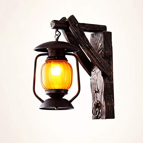 Vintage Industrijska zidna lampa E27 od punog drveta + stakleni zidni fenjer Kreativni Crni