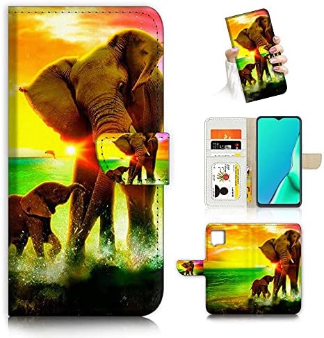 za Samsung A42, za Samsung Galaxy A42 5G, dizajniran poklopac kućišta telefona sa preklopnim novčanikom, A23243 porodica slonova