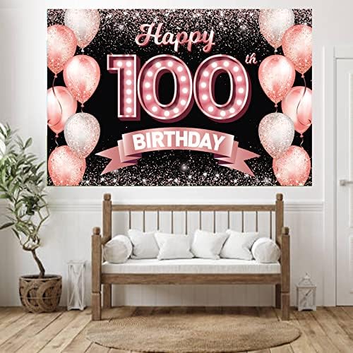 Sretan 100. rođendan Rose Gold Banner pozadina Cheers do 100 godina konfeti baloni tema dekor dekoracije