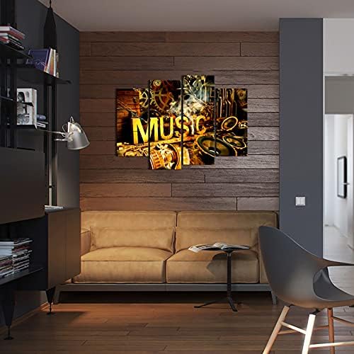 uLinked Art Music Wall Theme 4 ploče Artwork Metal Rock Dj Player Retro Punk plamen zvučnici Studio za snimanje emitovanje platno štampa slike, muzika-04 8x17inchx2Panels