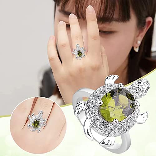 Tanke prstenove za žene Sterling Srebrna kornjača prstena zelena Opal prstena kornjača nakit dugovječnost poklon