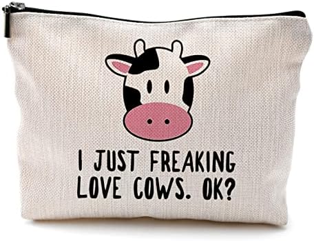 AIEVFU I just ludi voli krave OK torba za šminkanje, Rustikalna slatka Dairy Cow kozmetička torba za šminkanje za ljubitelje krava Farma žene djevojke, rođendan Božić Valentinovo poklon torba za šminkanje