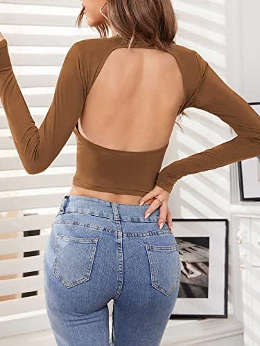 DIRASS žene bez leđa dugi rukavi Crop Tops Y2K Shirts Sexy Slim Fit izrezani otvoreni leđa ležerni prolećni letnji vrhovi