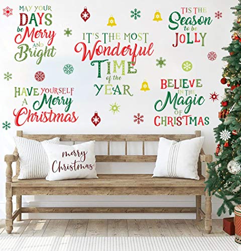 Iartop sretan božićni citat, šarene snježne pahulje naljepnice, božićne naljepnice, božićna slova zimske praznične zabave naljepnica na zid za dnevnu sobu ukras za dnevni boravak