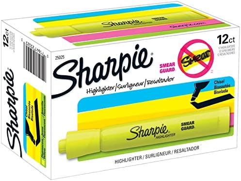 Sharpie Highlighters, vijak, fluorescentno žutno, kutija od 12 i stalnih markera, fina točka, crna, 12