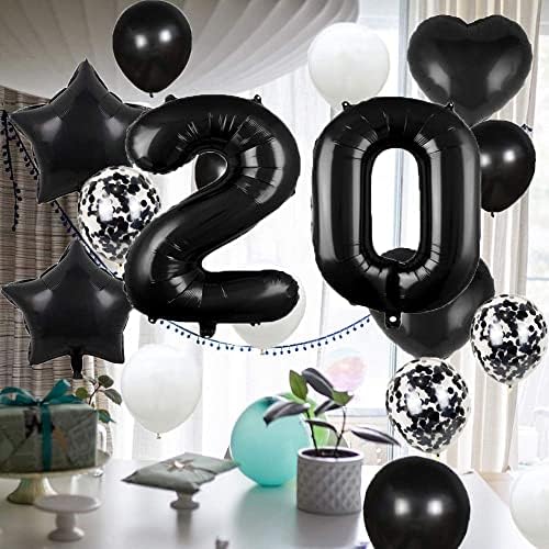 20. rođendan balon 20. rođendan ukrasi crne 20 balona Happy 20th rođendanska zabava broj 20 folija mylar baloni Latex balonski pokloni za djevojčice, dječake, žene, muškarce