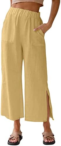 Meymia ženske pamučne pantalone casual cofy lagana čvrsta boja labava fit široka noga elastična struka