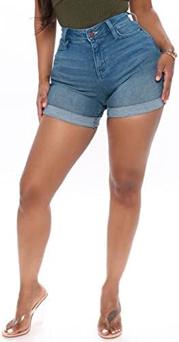 FVOWOH ženske Denim šorc plus veličine džins šorc za žene rastezljive pohabane Casual pantalone srednje šorc za tinejdžerke