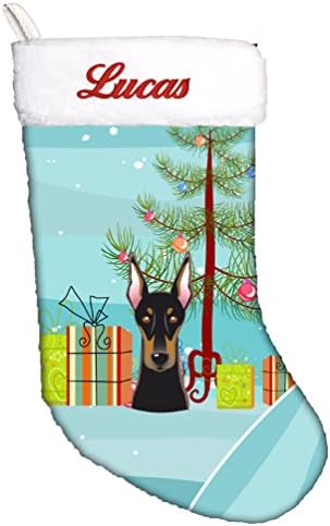 Caroline's bysures BB1617CSemb Božićna drvca i Doberman personalizirano božićno čarapa, kamin Viseće čarape Božićna sezona Dekor zabave Obiteljski odmor,