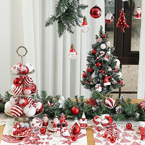Wbhome 30ct Božić Ball ukrasi Set 2.36 inča / 60mm - crvena i bijela, Shatterproof Božić dekoracije za Božić Tree, Holiday Garland, vijenac dekor kuke uključen
