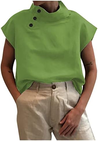 Ljetne žene plus veličine pamučne majice casual labavo fit trendi ravničarski gumbi bluza casual kratkih rukava na vrhu