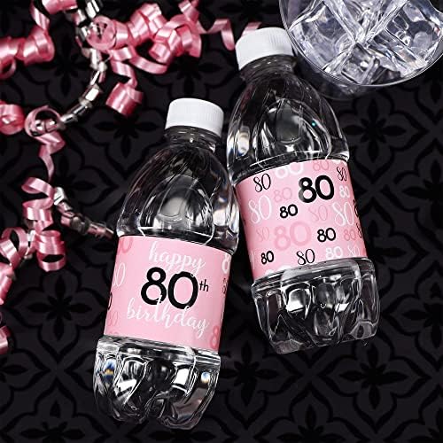 Ružičasta, crna i bijela rođendana naljepnica za boce za vodu - 24 vodootporne zavijanje - šik rođendanska